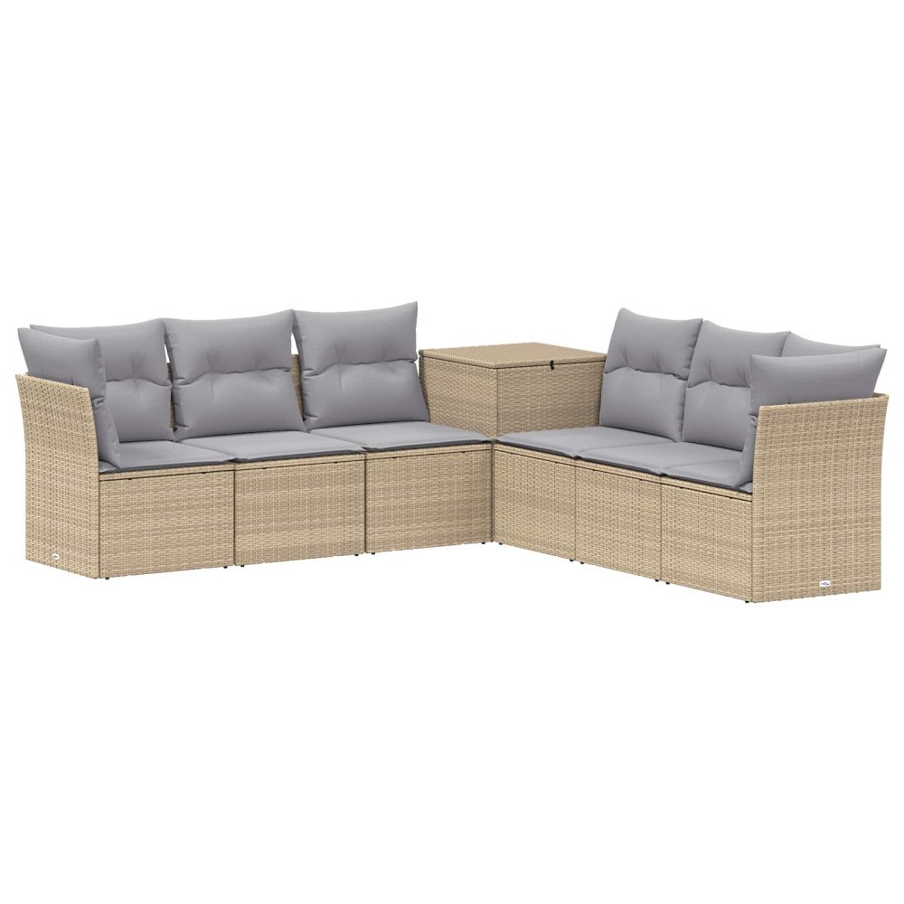 vidaXL Soffset 7 st Beige och Ljusgrå Poly Rattan och stål