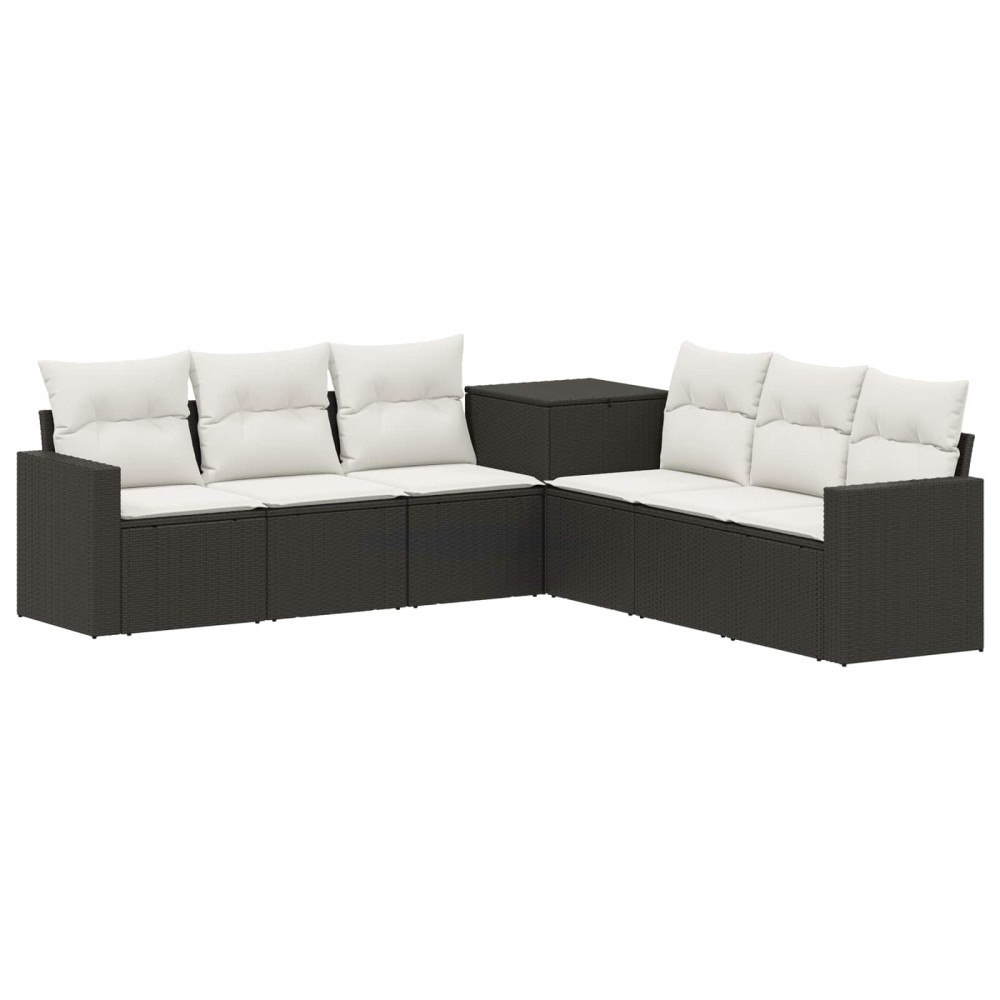 vidaXL Soffset 7 pcs Svart och krämvit Poly Rattan och stål