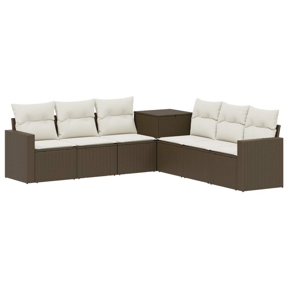 vidaXL Soffset 7 pcs Brun och krämvit Poly Rattan och stål