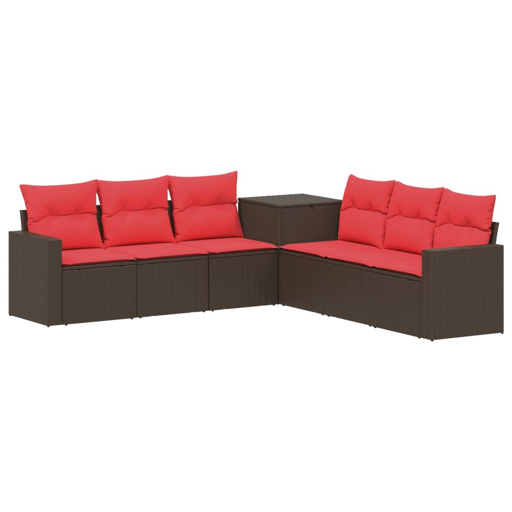 vidaXL Soffset 7 pcs Brun och Röd Poly Rattan och stål