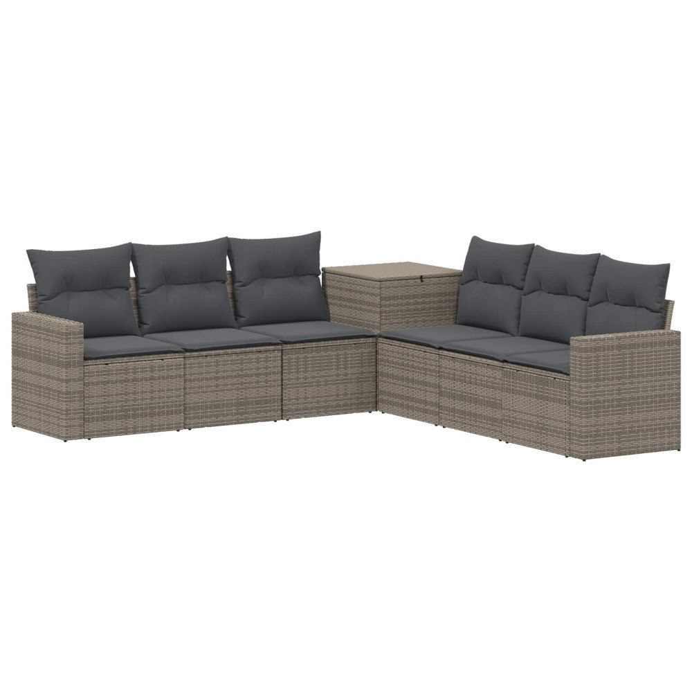 vidaXL Soffset 7 pcs Grå och mörkgrå Poly Rattan och stål