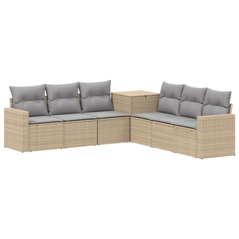 vidaXL Soffset 7 st Beige och Ljusgrå Poly Rattan och stål