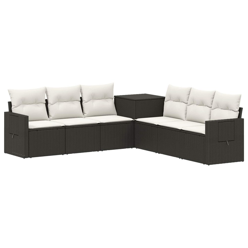 vidaXL Soffset 7 pcs Svart och krämvit Poly Rattan och stål