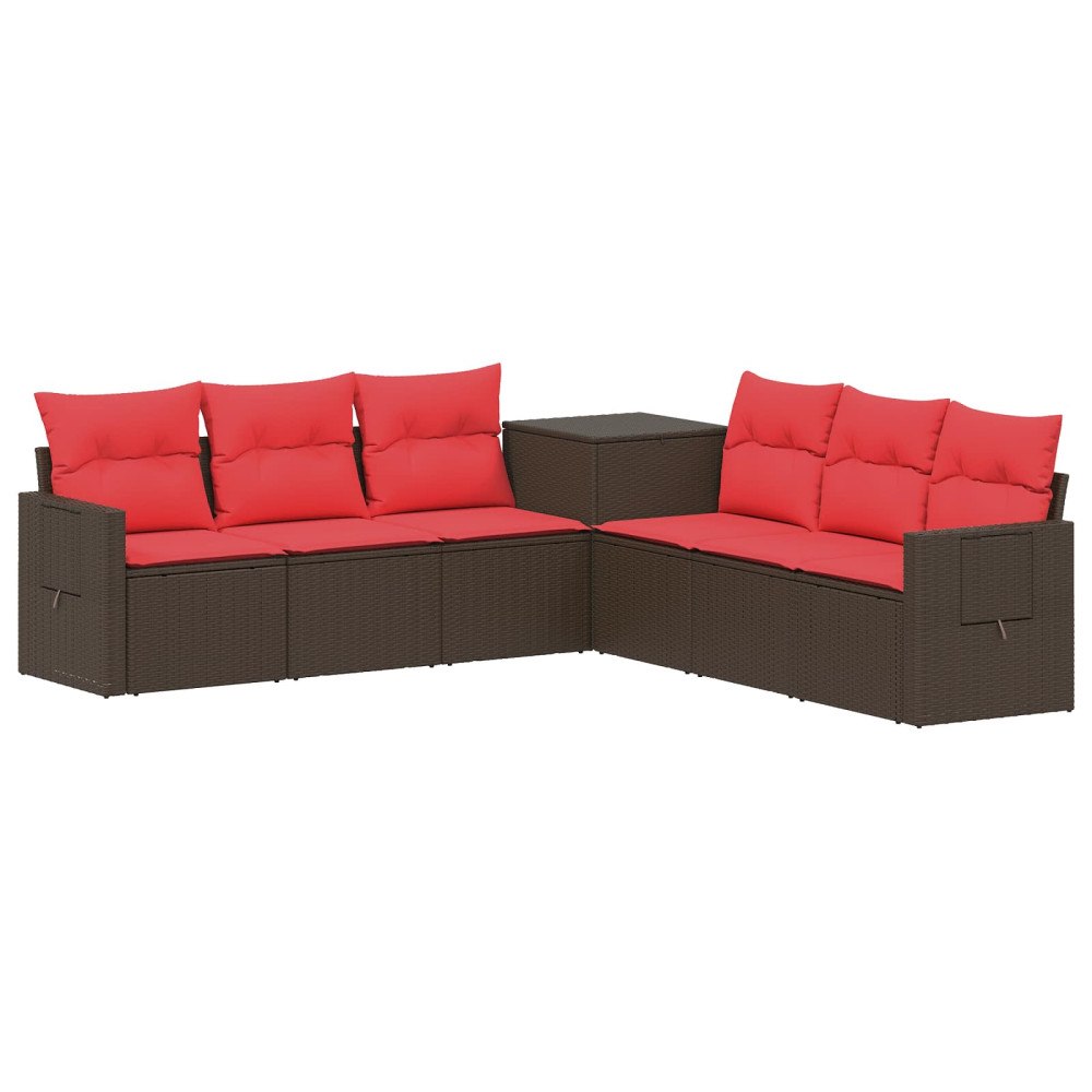 vidaXL Soffset 7 pcs Brun och Röd Poly Rattan och stål