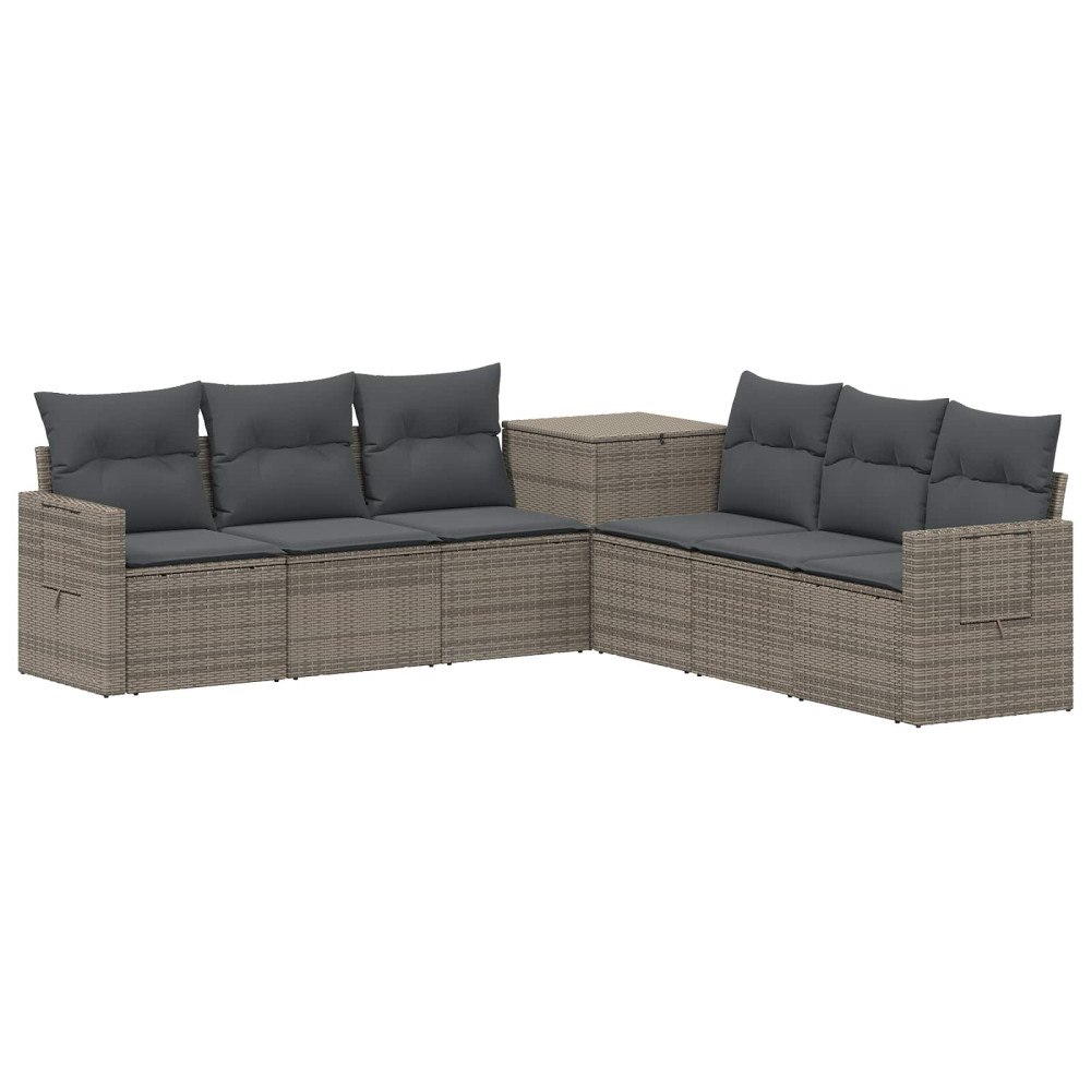 vidaXL Soffset 7 pcs Grå och mörkgrå Poly Rattan och stål