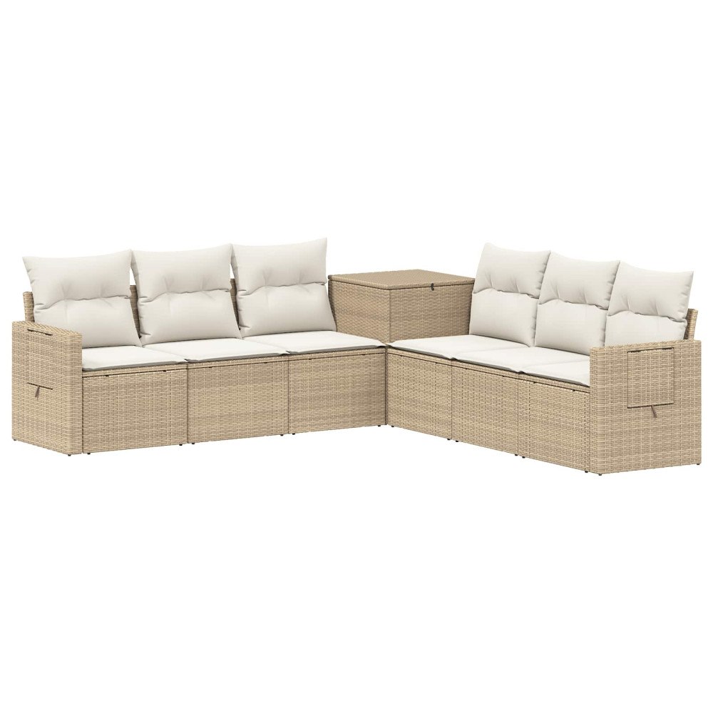 vidaXL Soffset 7 st Beige och krämvit Poly Rattan och stål