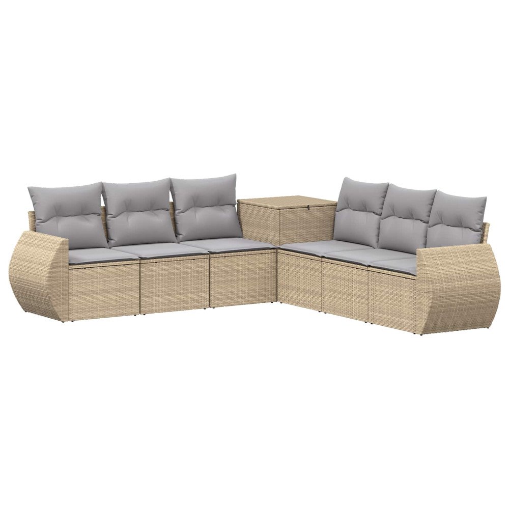 vidaXL Soffset 7 pcs Beige och Ljusgrå Poly Rattan och stål