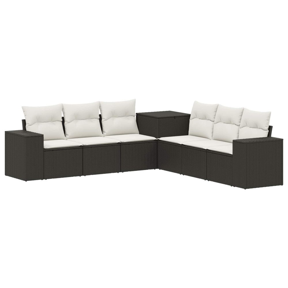 vidaXL Soffset 7 pcs Svart och krämvit Poly Rattan och stål