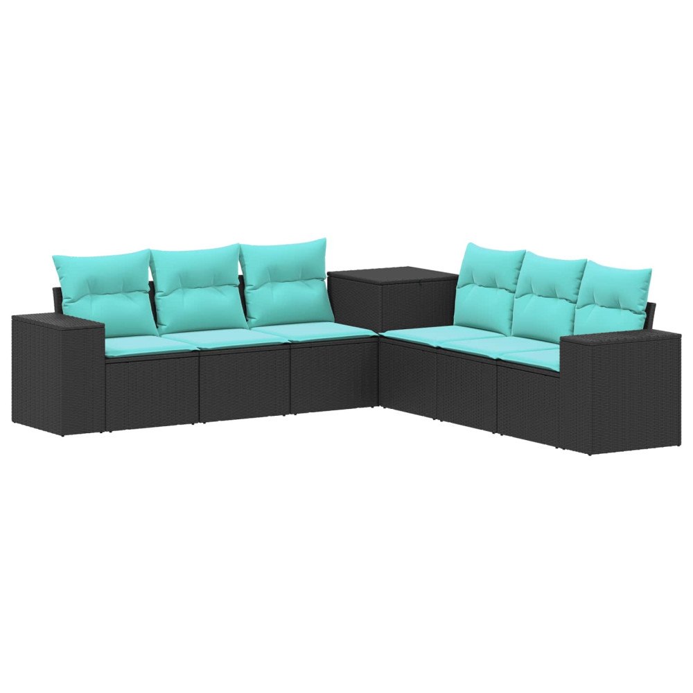 vidaXL Soffset 7 pcs Svart och blå Poly Rattan och stål