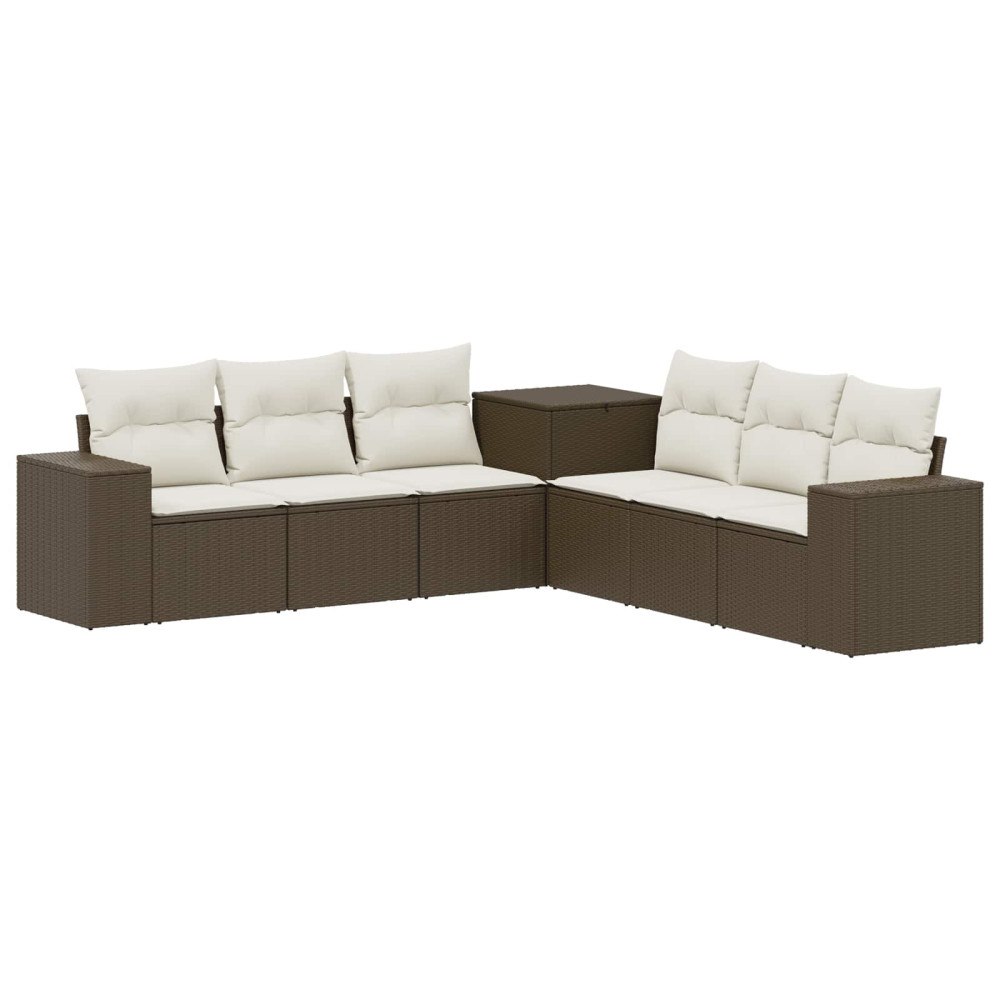 vidaXL Soffset 7 pcs Brun och krämvit Poly Rattan och stål