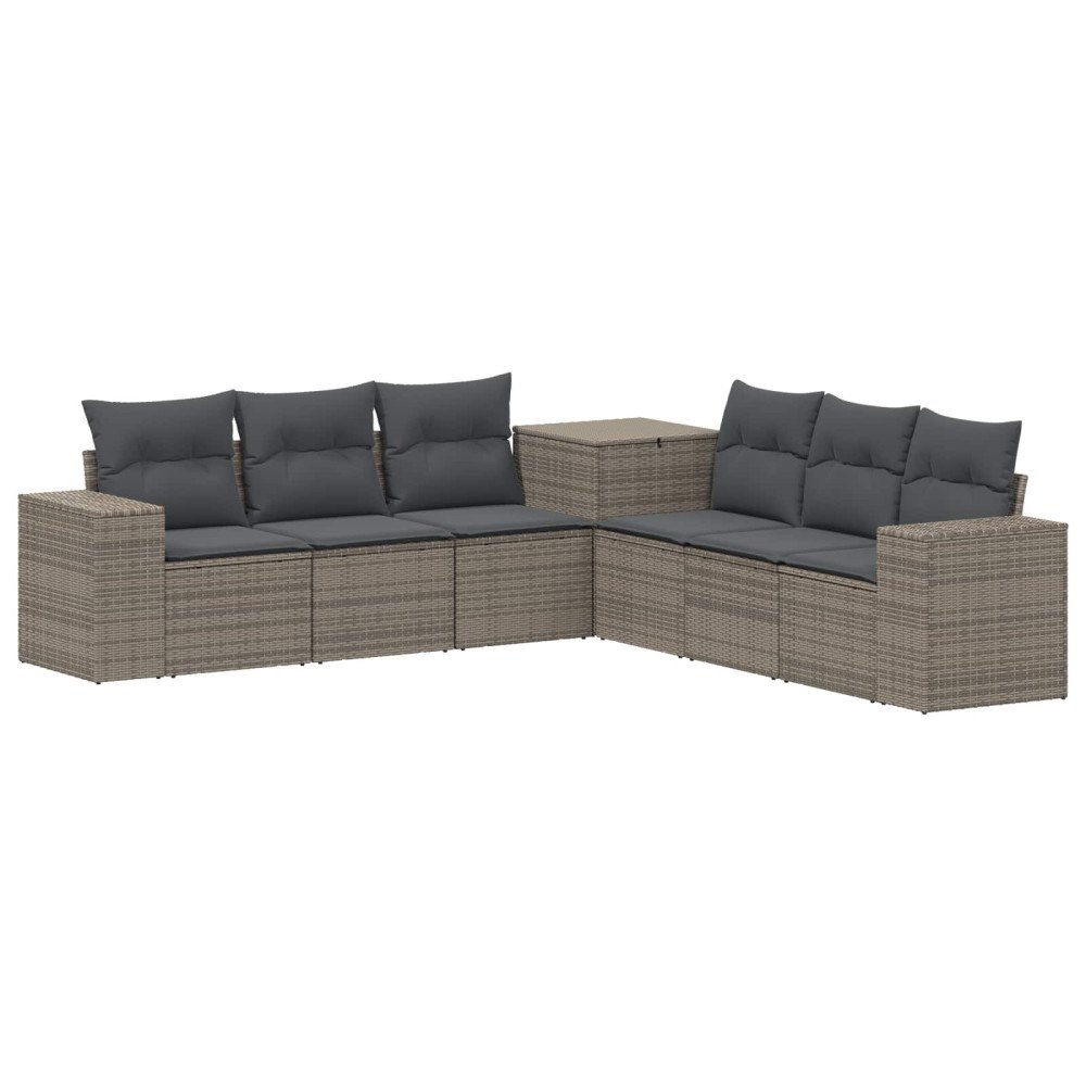 vidaXL Soffset 7 pcs Grå och mörkgrå Poly Rattan och stål
