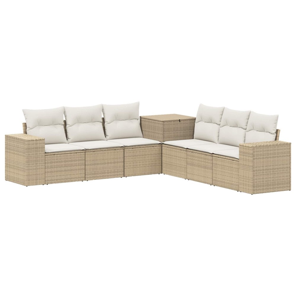 vidaXL Soffset 7 st Beige och krämvit Poly Rattan och stål