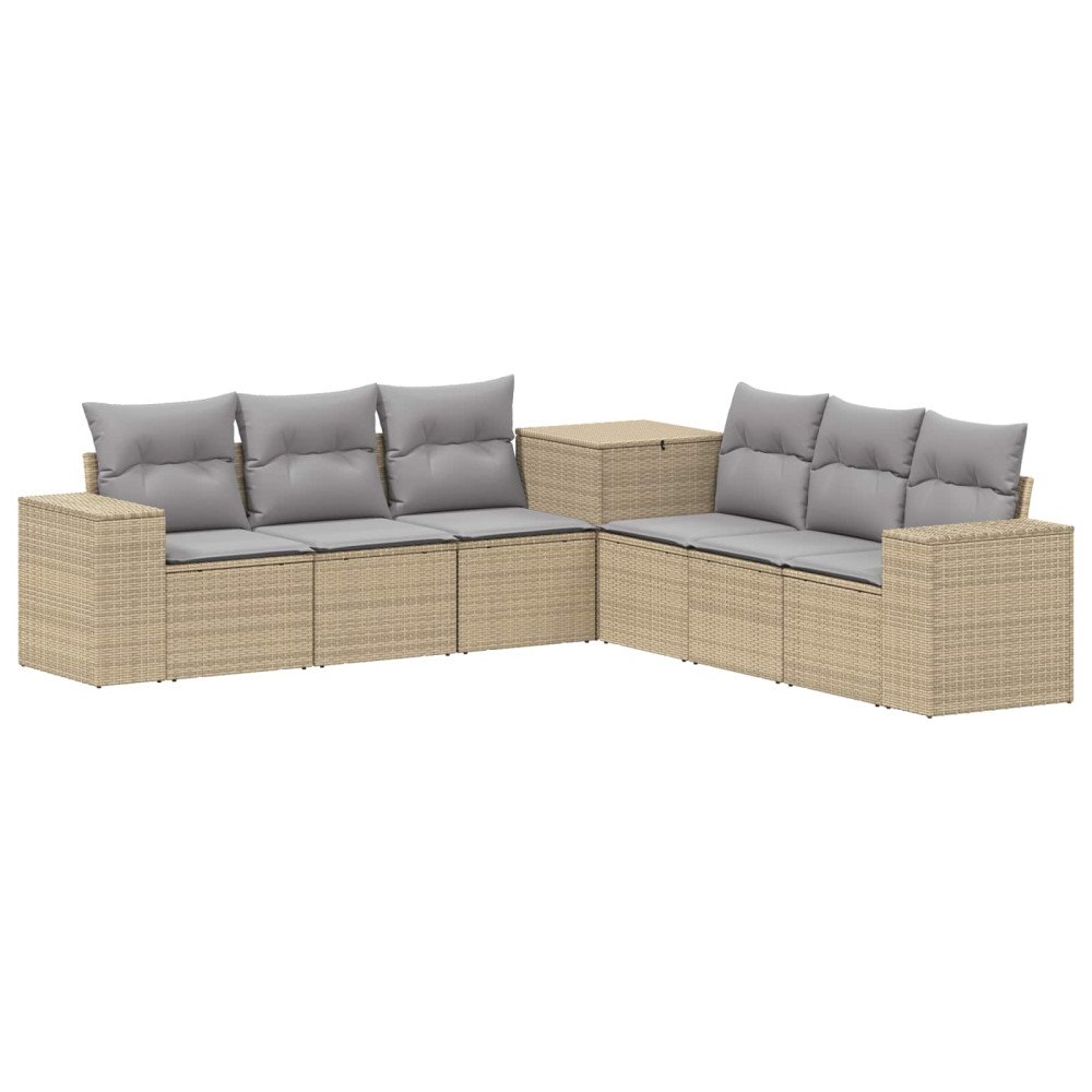 vidaXL Soffset 7 pcs Beige och Ljusgrå Poly Rattan och stål
