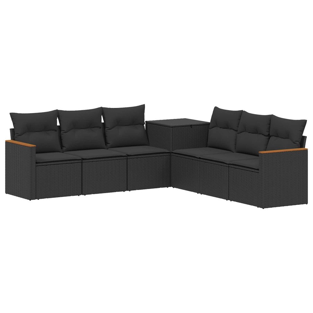 vidaXL Soffset 7 pcs Svart Poly Rattan och stål