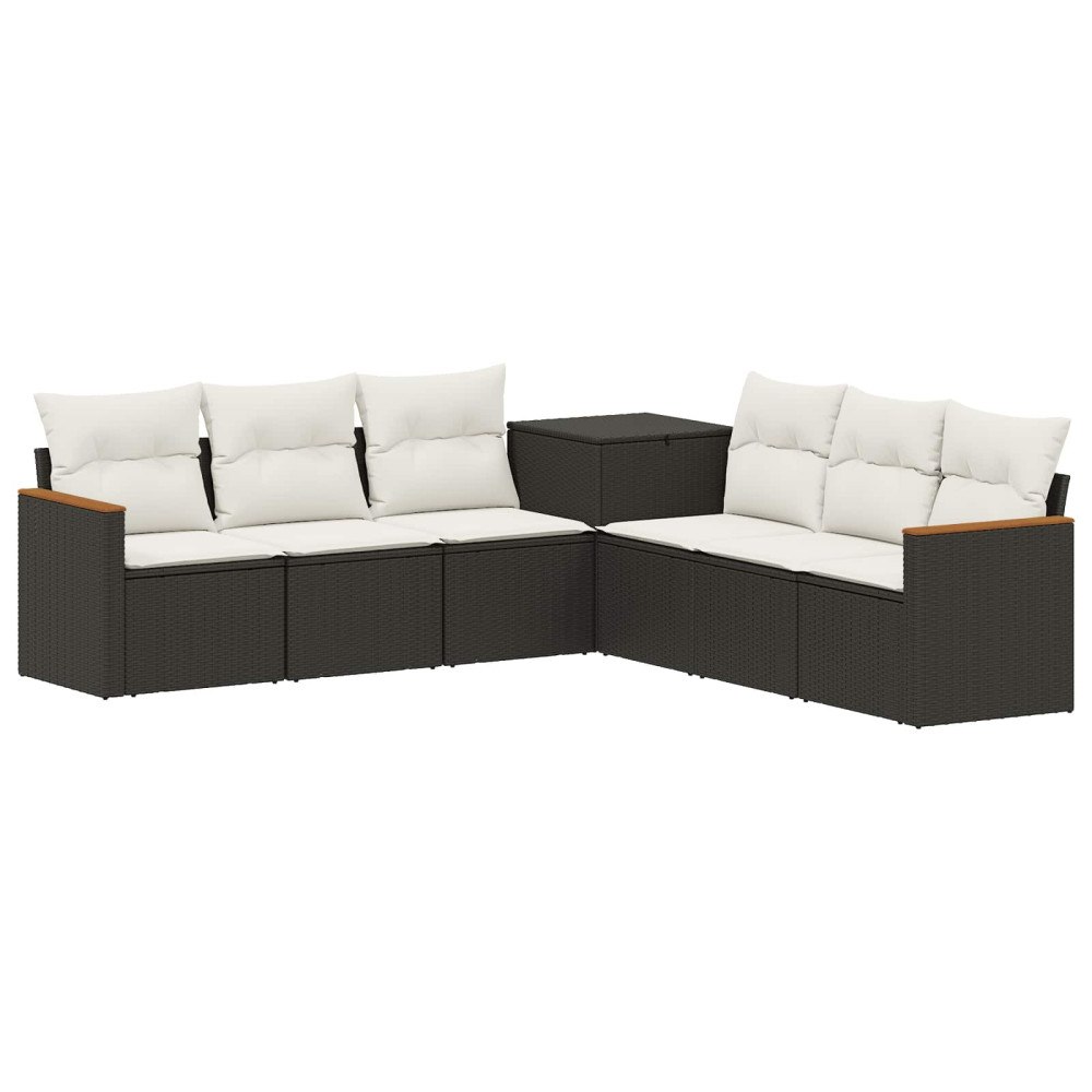 vidaXL Soffset 7 pcs Svart och krämvit Poly Rattan och stål