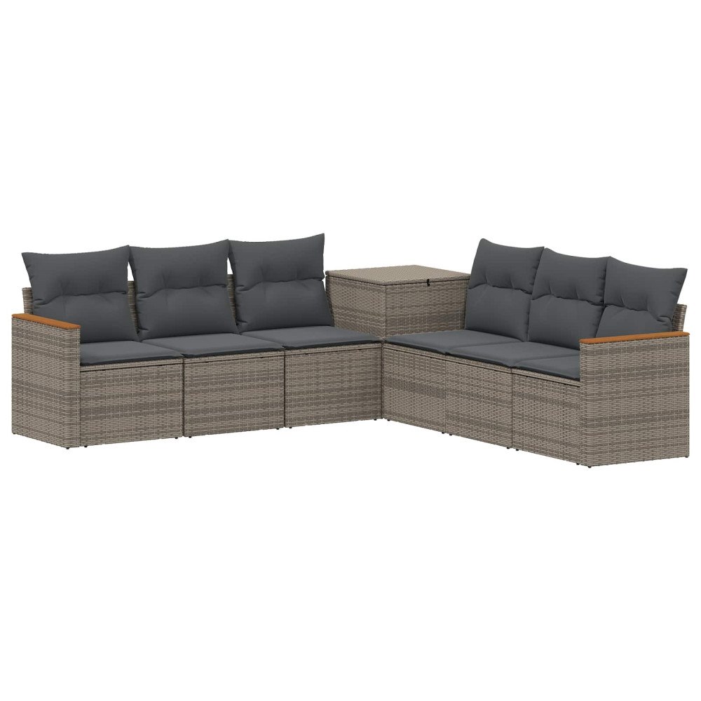 vidaXL Soffset 7 pcs Grå och mörkgrå Poly Rattan och stål