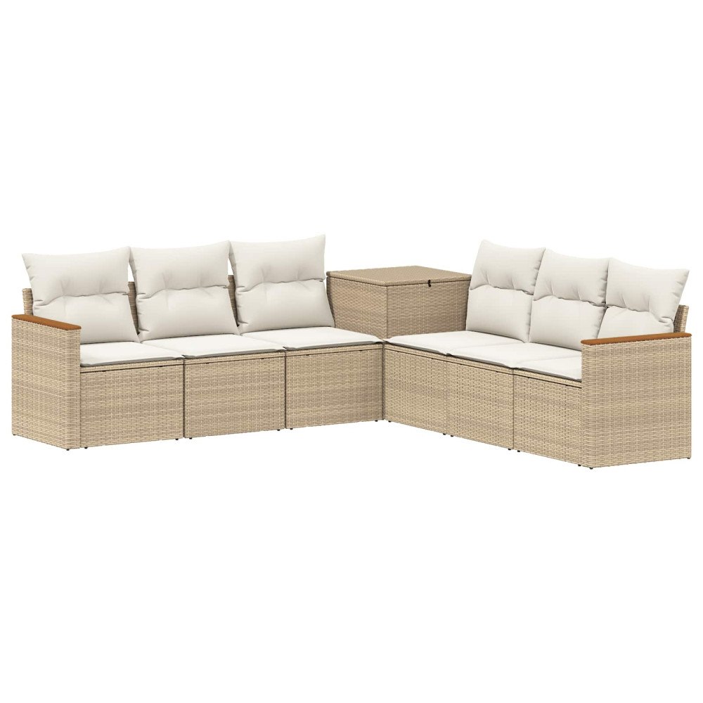 vidaXL Soffset 7 st Beige och krämvit Poly Rattan och stål