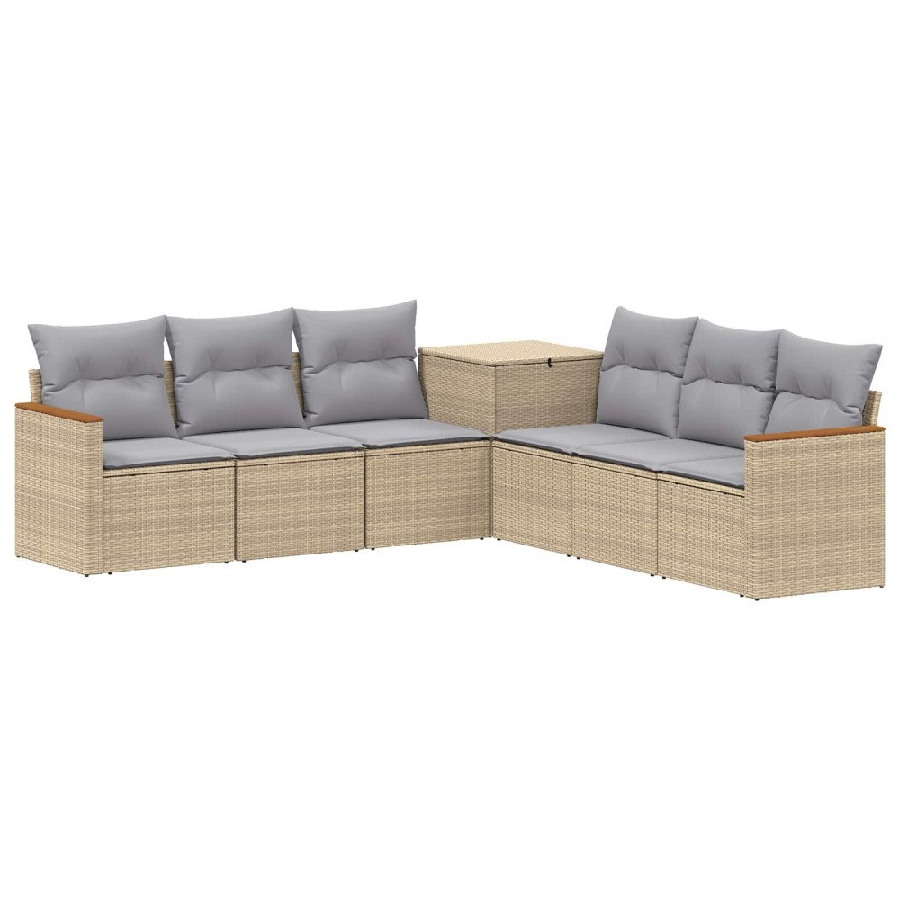 vidaXL Soffset 7 pcs Beige och Ljusgrå Poly Rattan och stål