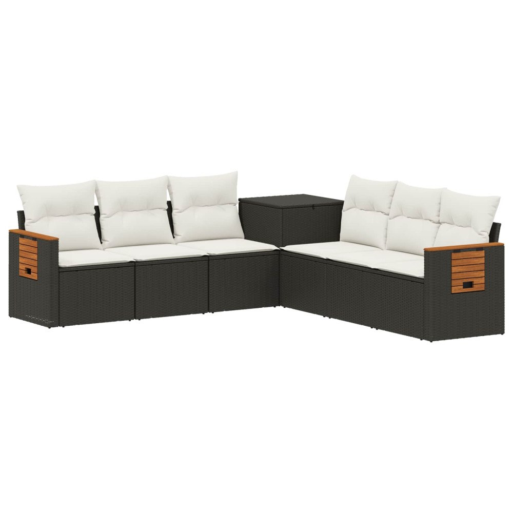 vidaXL Soffset 7 pcs Svart och krämvit Poly Rattan och stål