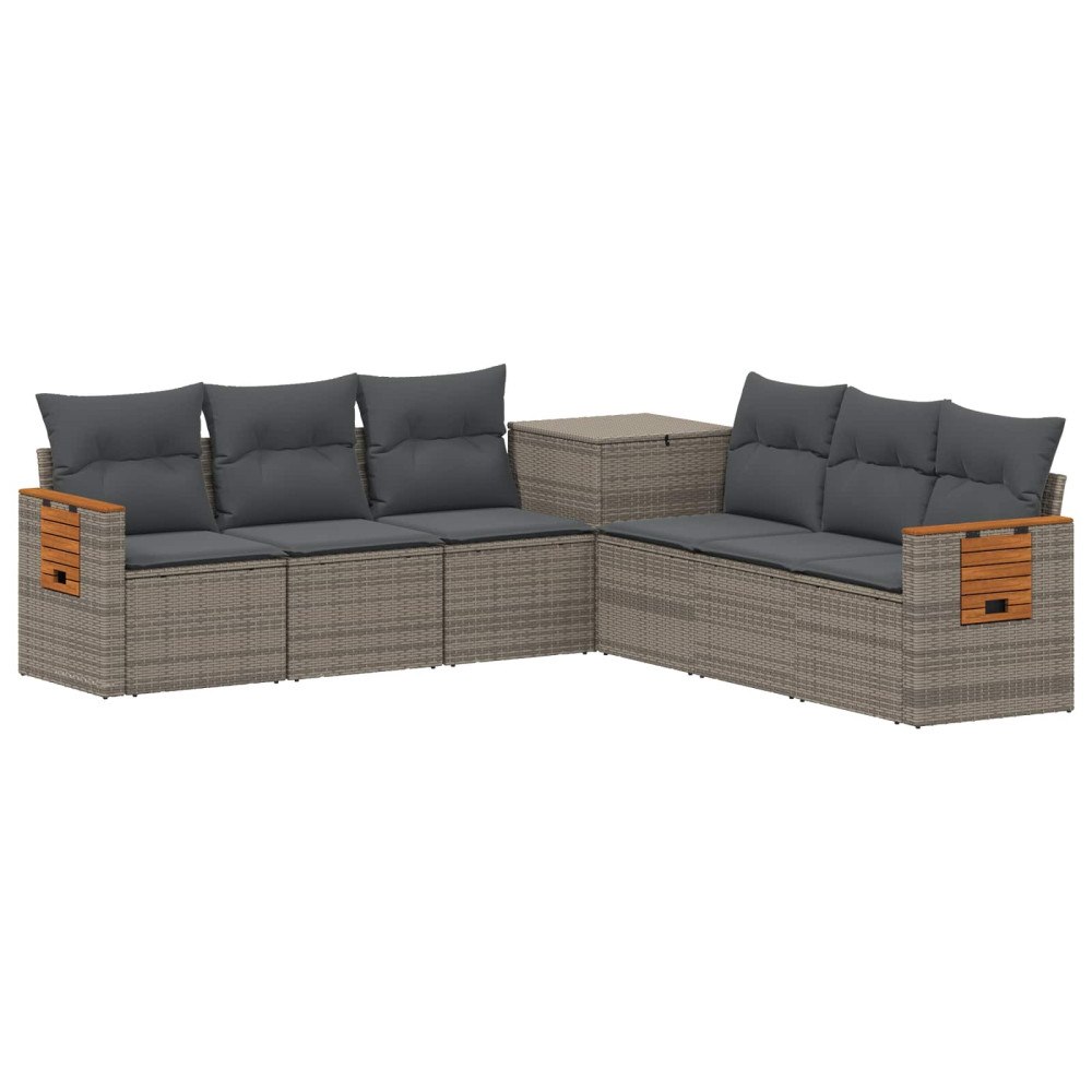 vidaXL Soffset 7 pcs Grå och mörkgrå Poly Rattan och stål
