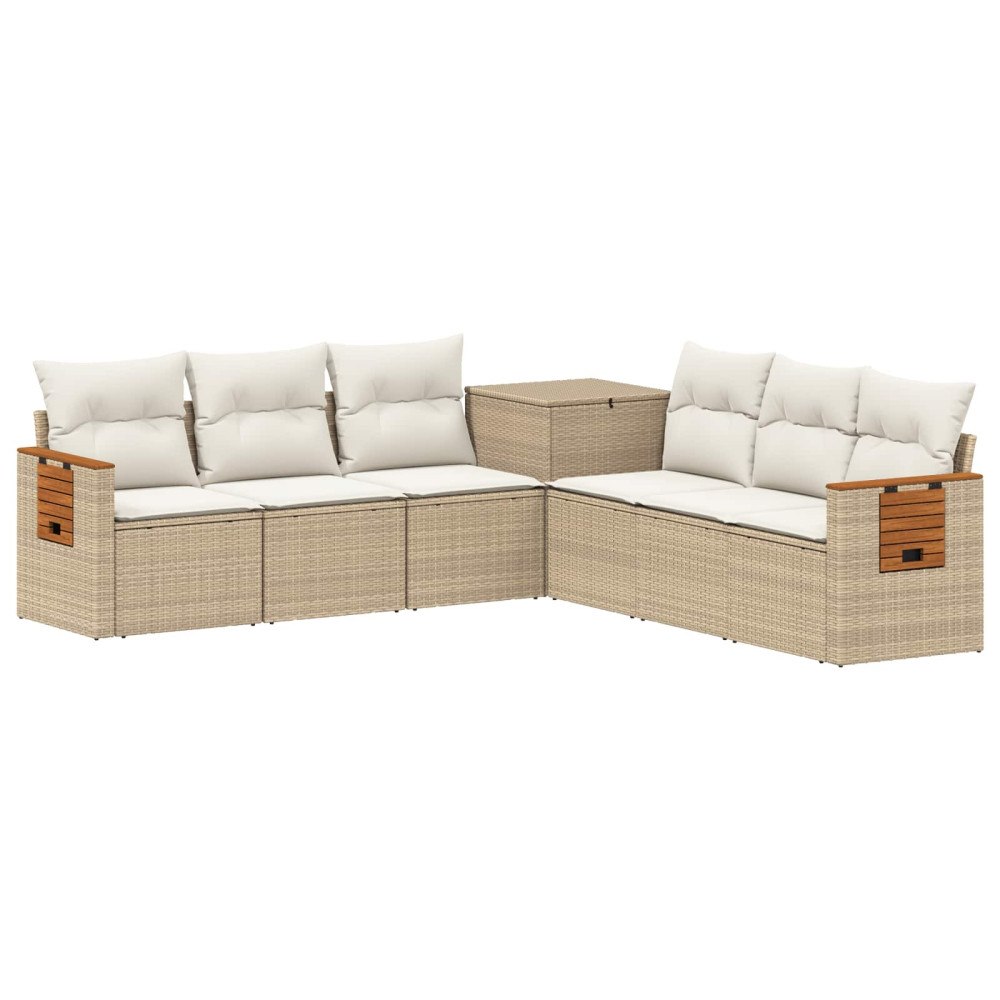vidaXL Soffset 7 st Beige och krämvit Poly Rattan och stål