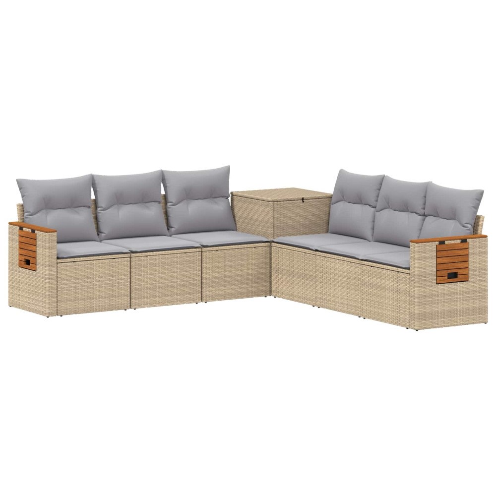 vidaXL Soffset 7 pcs Beige och Ljusgrå Poly Rattan och stål