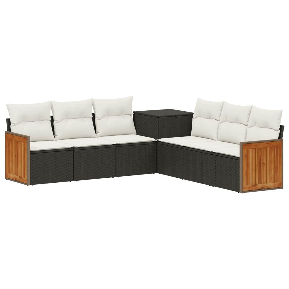vidaXL Soffset 7 pcs Svart och krämvit Poly Rattan och stål