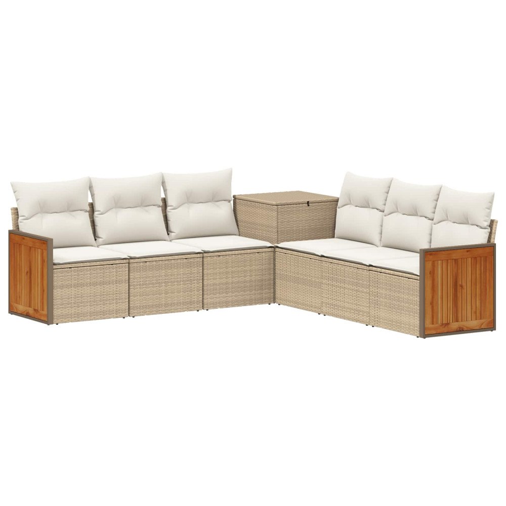 vidaXL Soffset 7 st Beige och krämvit Poly Rattan och stål