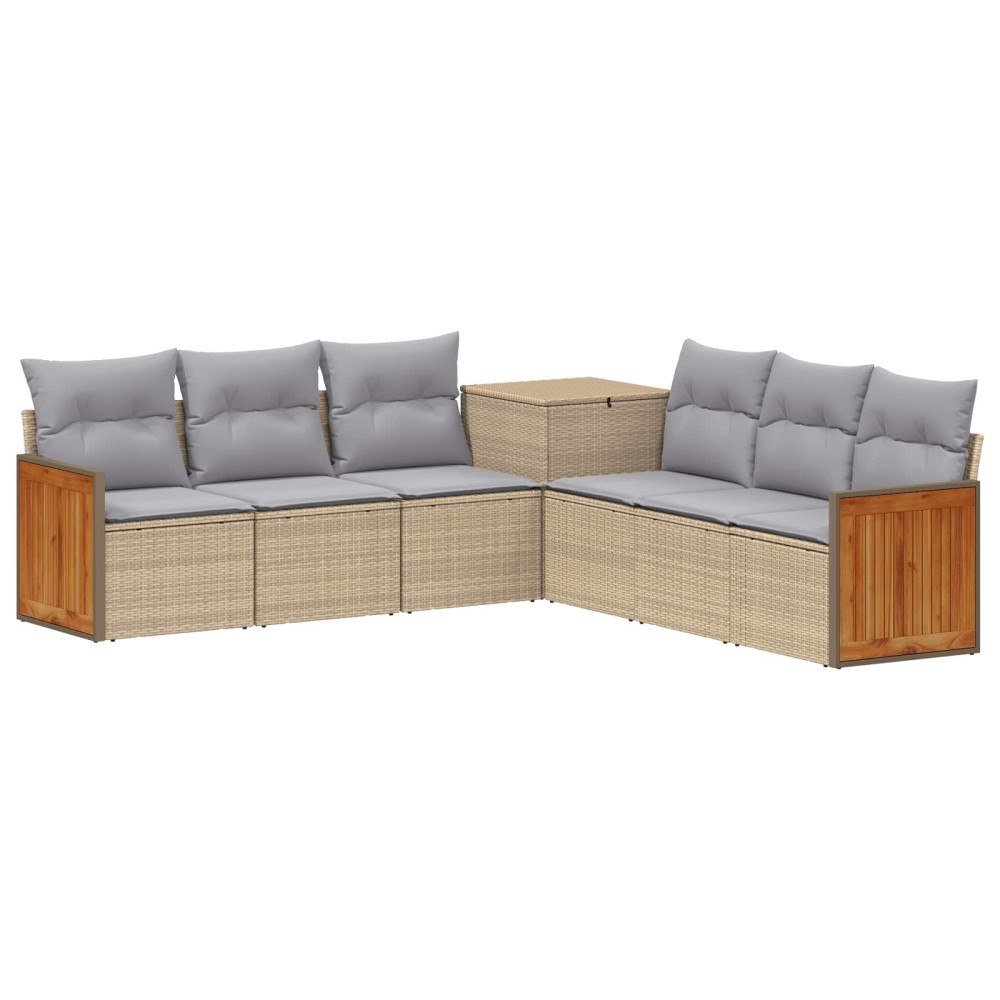 vidaXL Soffset 7 pcs Beige och Ljusgrå Poly Rattan och stål