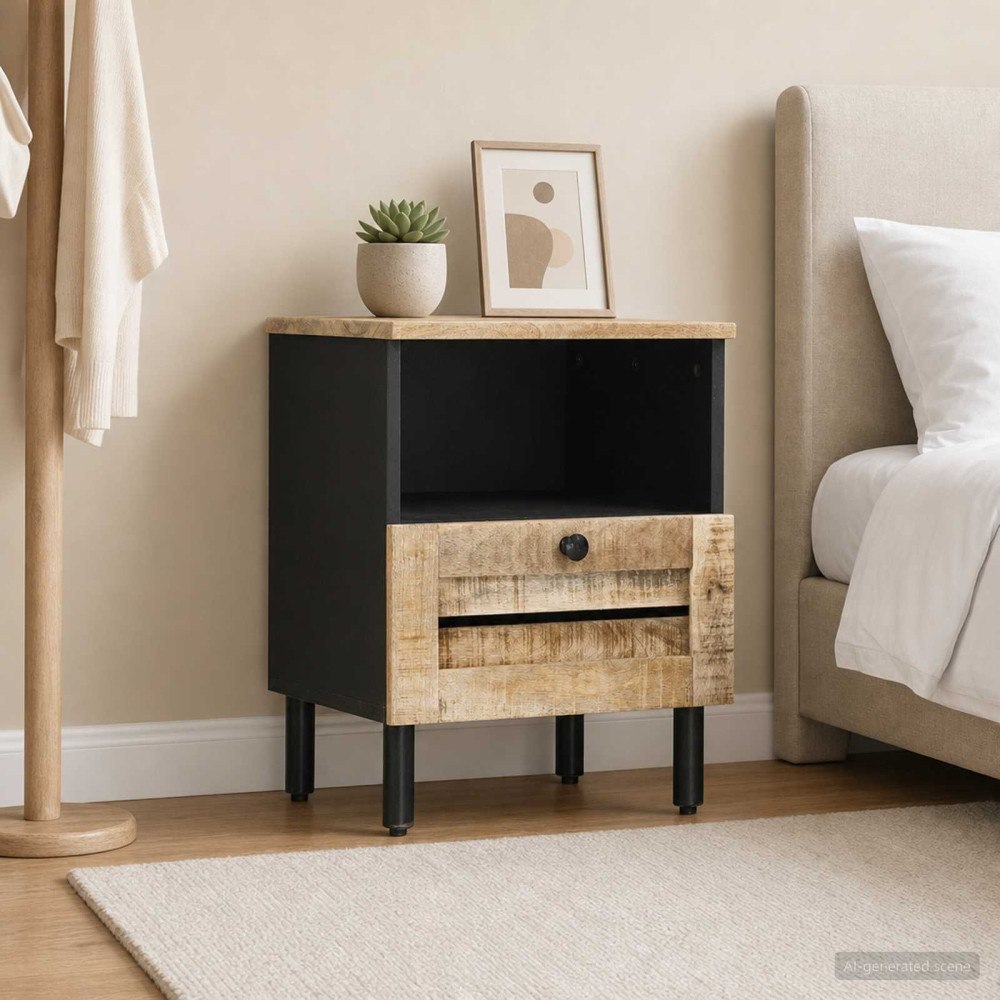 vidaXL Sängbord Naturlig 40 x 33 x 46 cm Massivt mangoträ