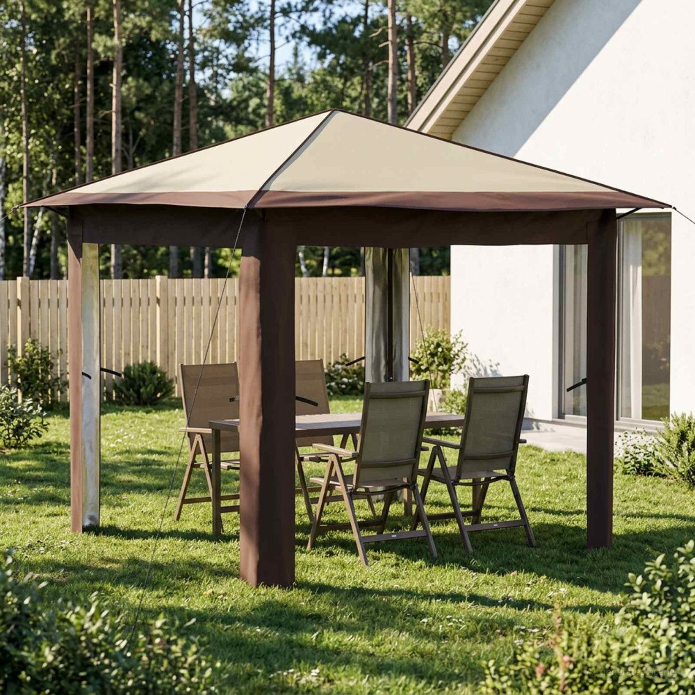 vidaXL Paviljong utan sidovägg 2,6 x 2,6 m Kräm och brun