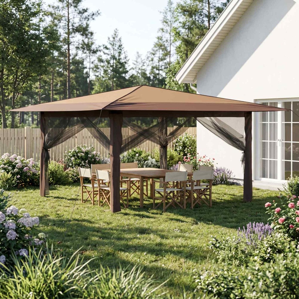 vidaXL Gazebo med 4 väggar 4 x 4 m Beige och brun