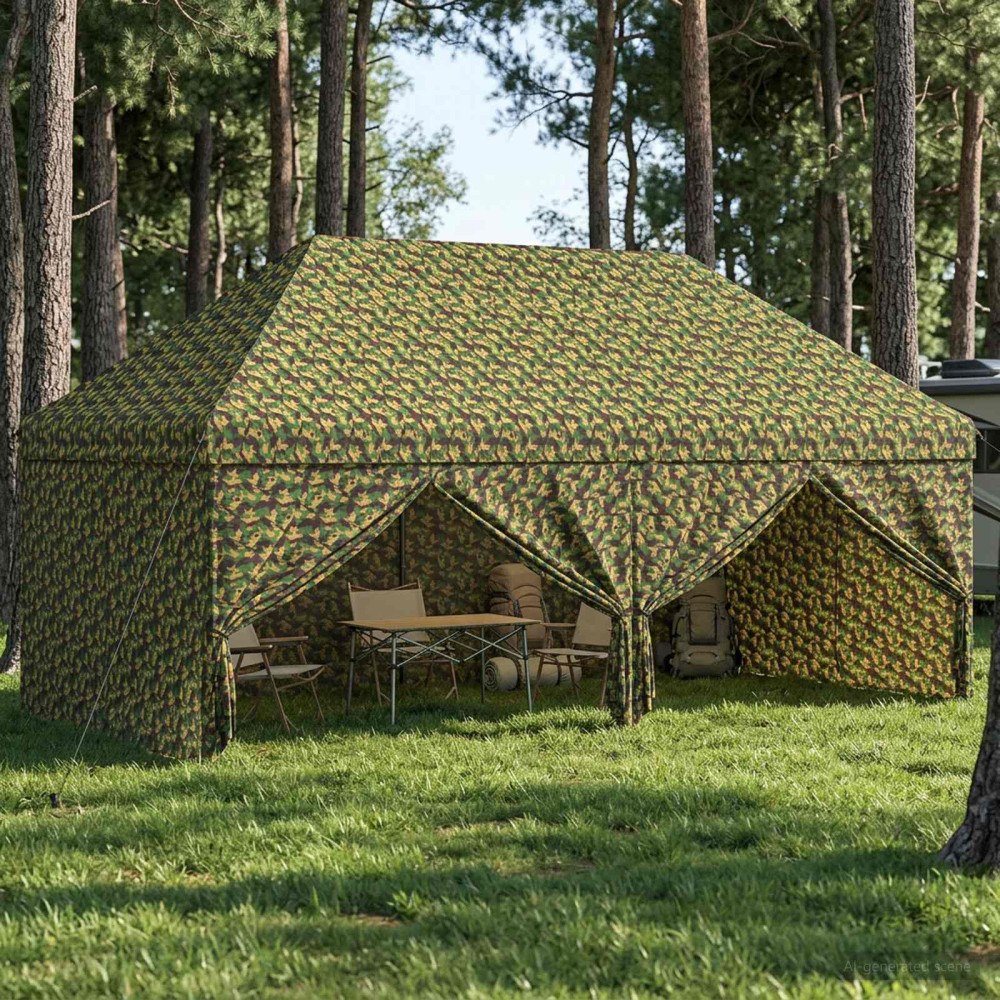 vidaXL Tält med 4 sidoväggar 2,9 x 5,8 m Armémönster