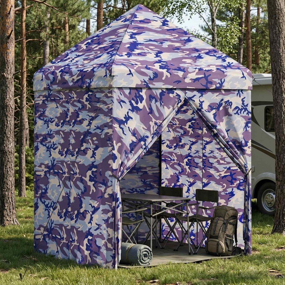 vidaXL Pop-up Gazebo med 4 Sidoväggar 2 x 2 m Blå Kamouflage