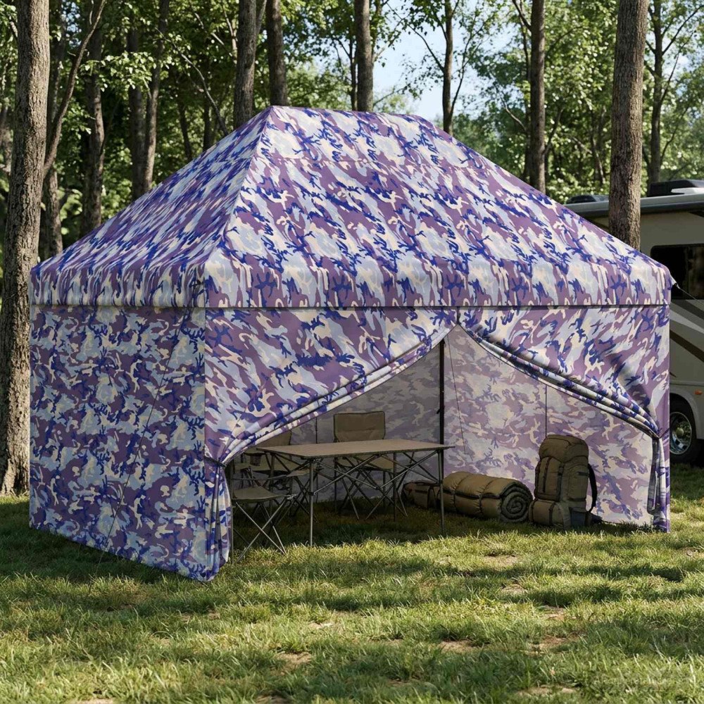 vidaXL Pop-up Gazebo med 4 Sidoväggar 2,9 x 4,3 m Blå Kamouflage