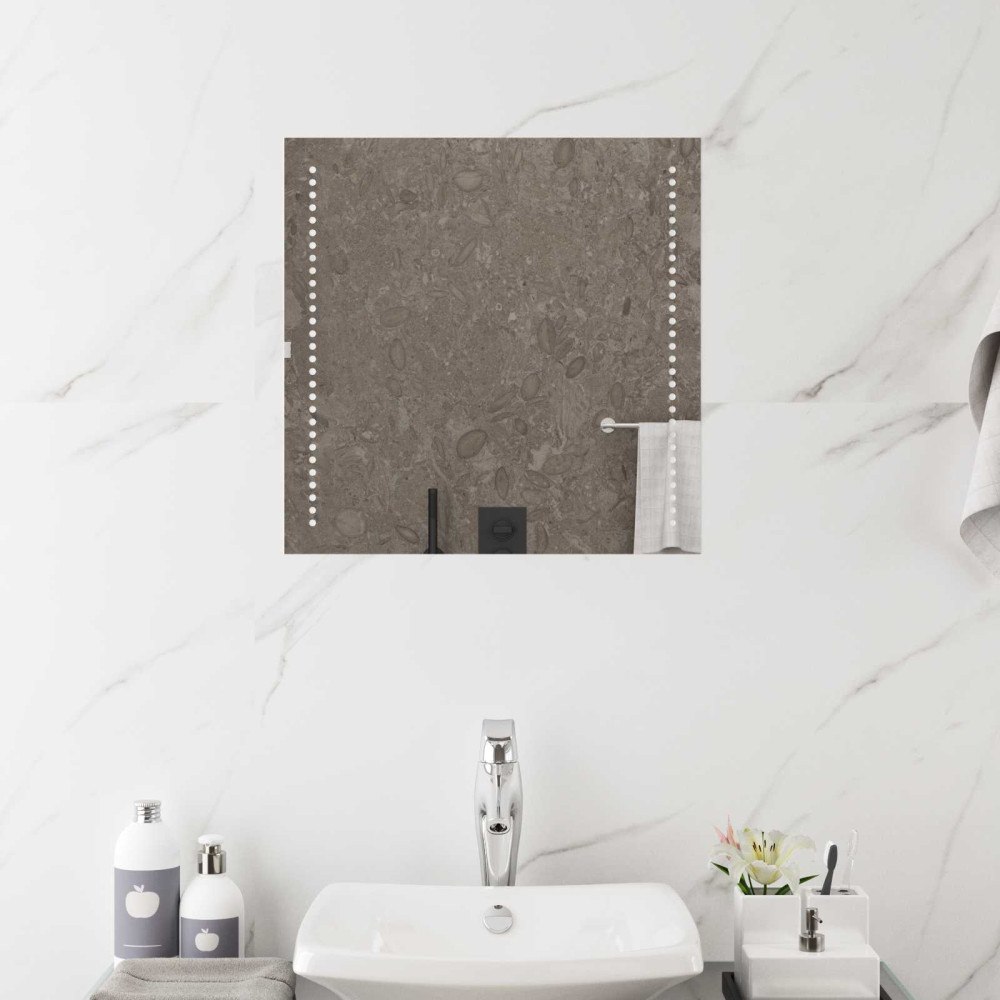 vidaXL LED Badrumsspegel med spegel Transparent 50 x 50 cm härdat glas