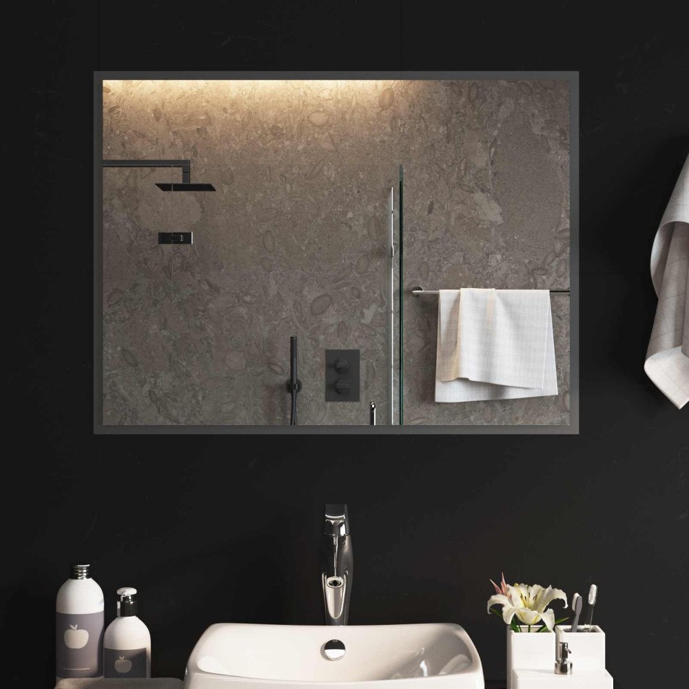 vidaXL LED Badrumsspegel med spegel Transparent 80 x 60 cm härdat glas