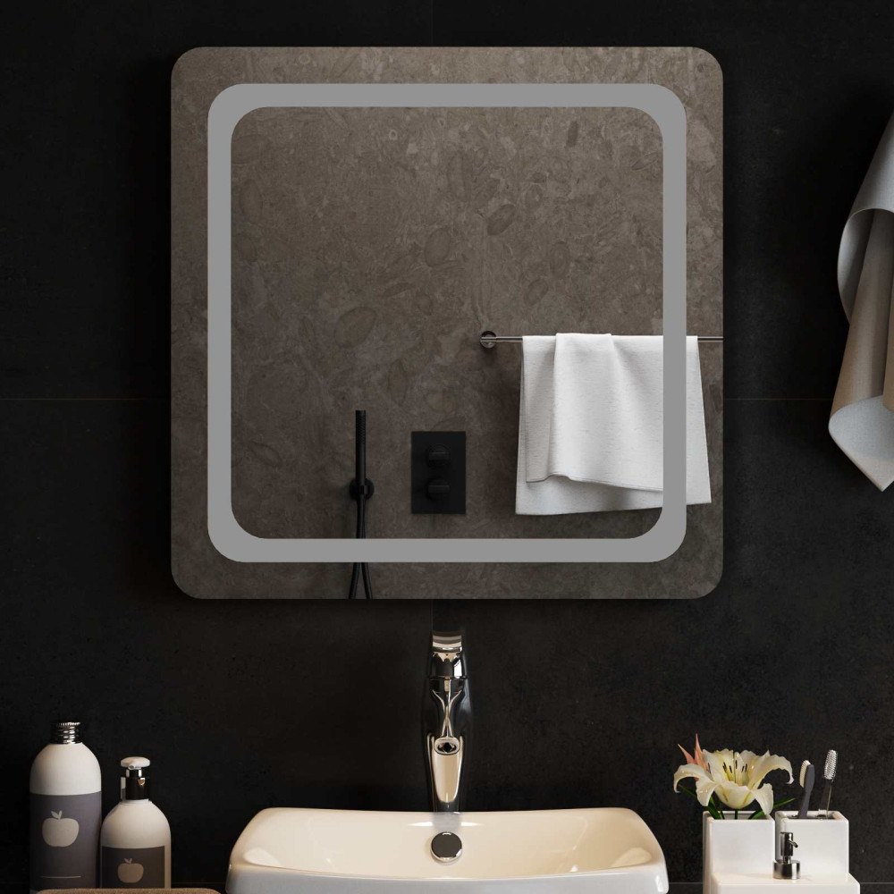 vidaXL LED Badrumsspegel med spegel Transparent 60 x 60 cm härdat glas
