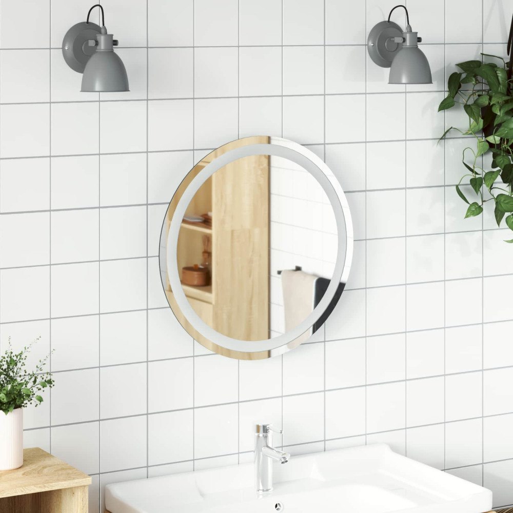 vidaXL LED Badrumsspegel med spegel Transparent Ø 50 cm härdat glas