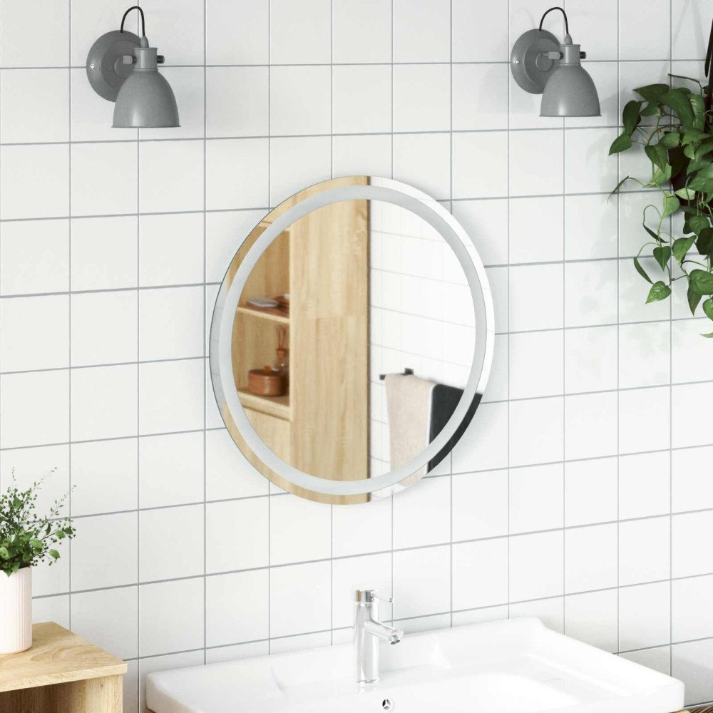 vidaXL LED Badrumsspegel med spegel Transparent Ø 60 cm härdat glas