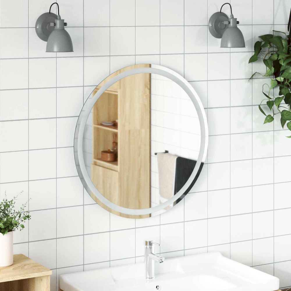 vidaXL LED Badrumsspegel med spegel Transparent Ø 70 cm härdat glas