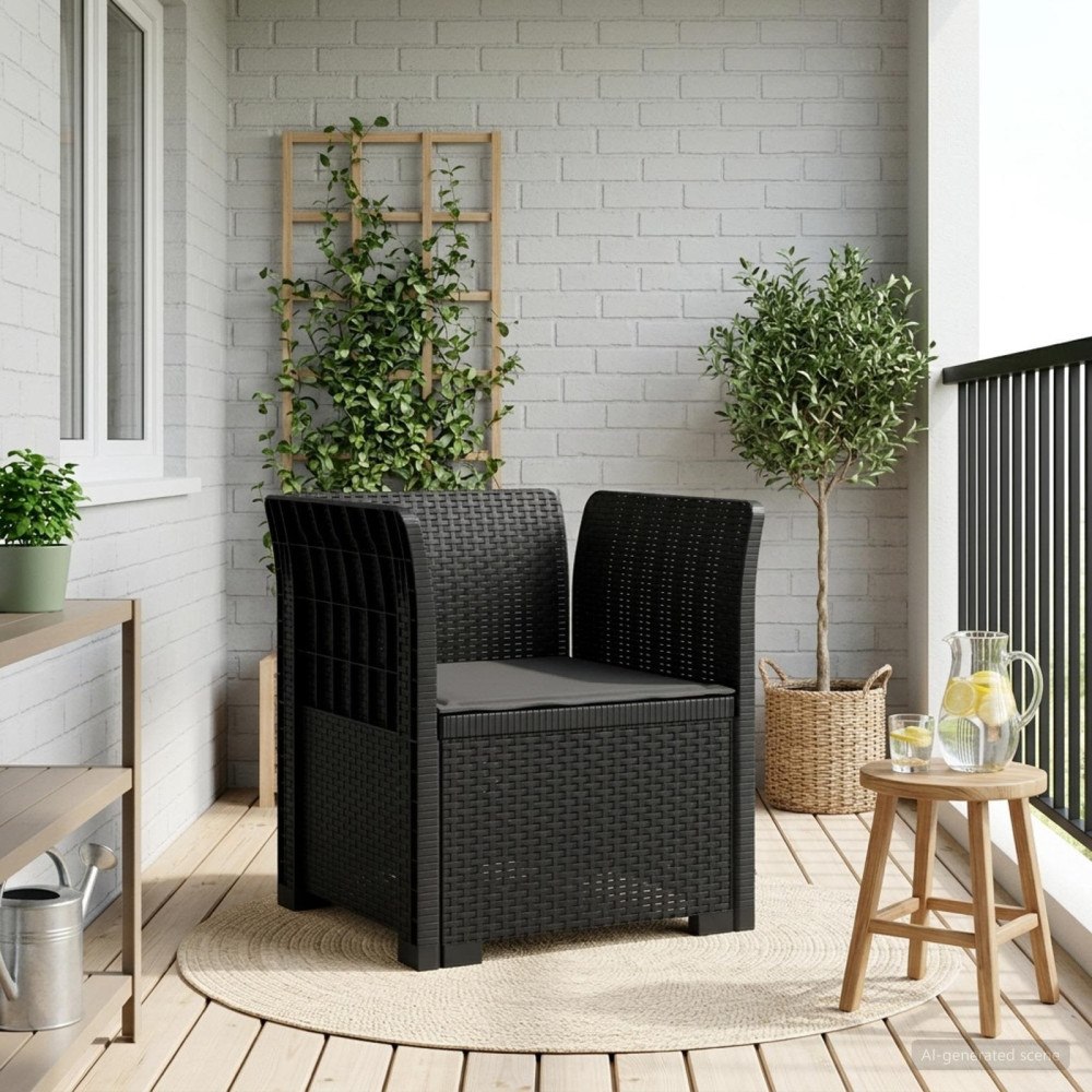vidaXL 1-sits fåtölj med kudde i rottlook PP Antracit