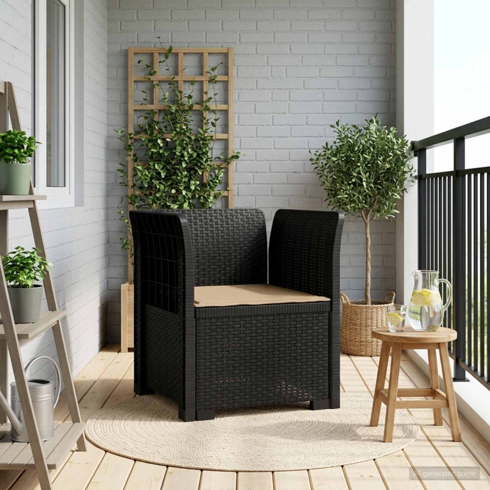 vidaXL 1-sits fåtölj med kudde i rottlook PP Antracit