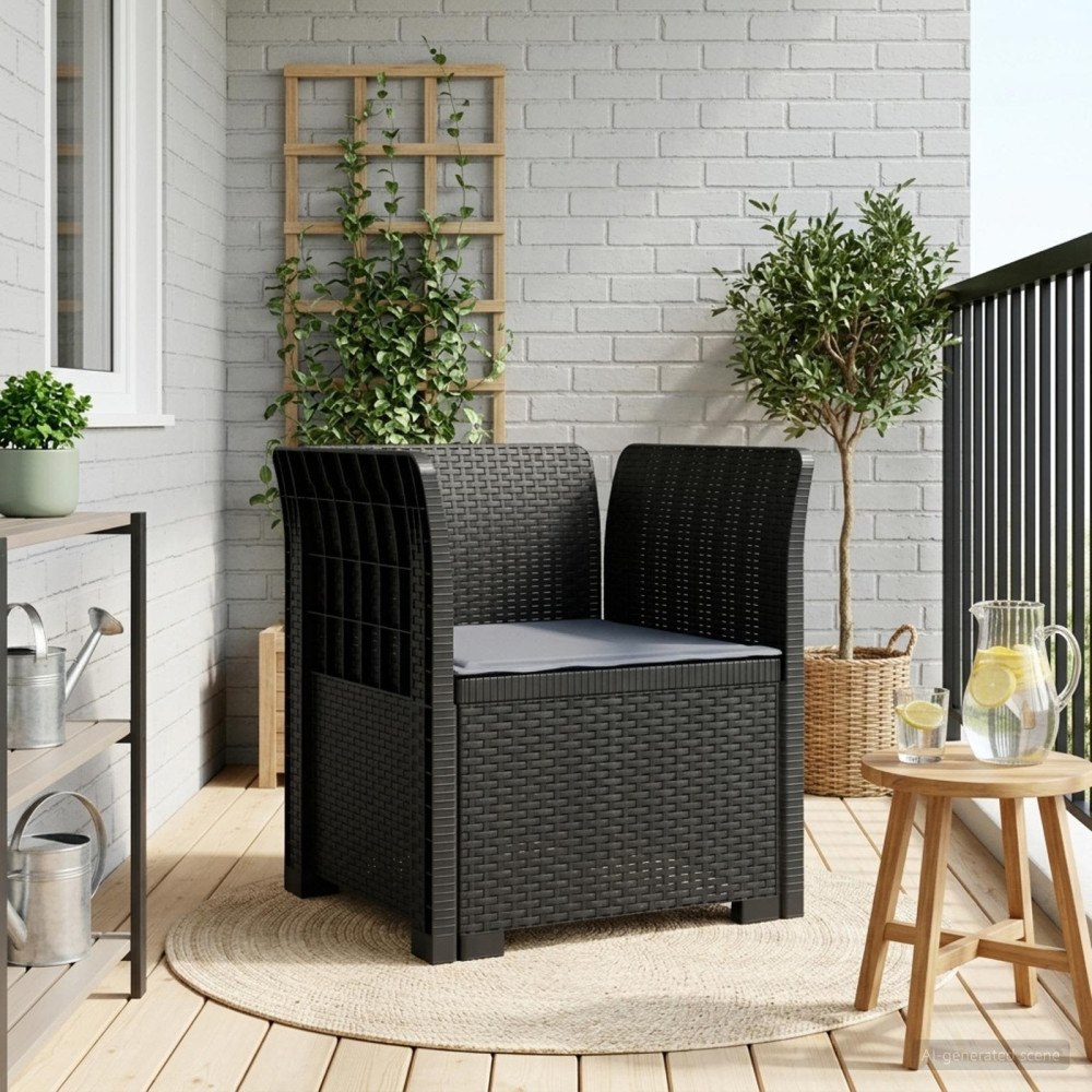 vidaXL 1-sits fåtölj med kudde i rottlook PP Antracit