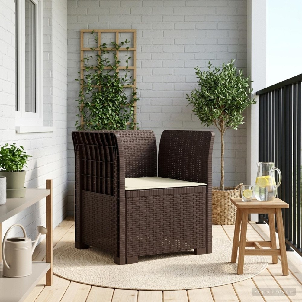 vidaXL 1-sits fåtölj med kudde i rottlook PP Brun