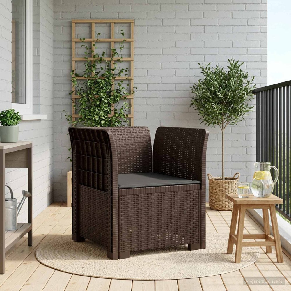 vidaXL 1-sits fåtölj med kudde i rottlook PP Brun