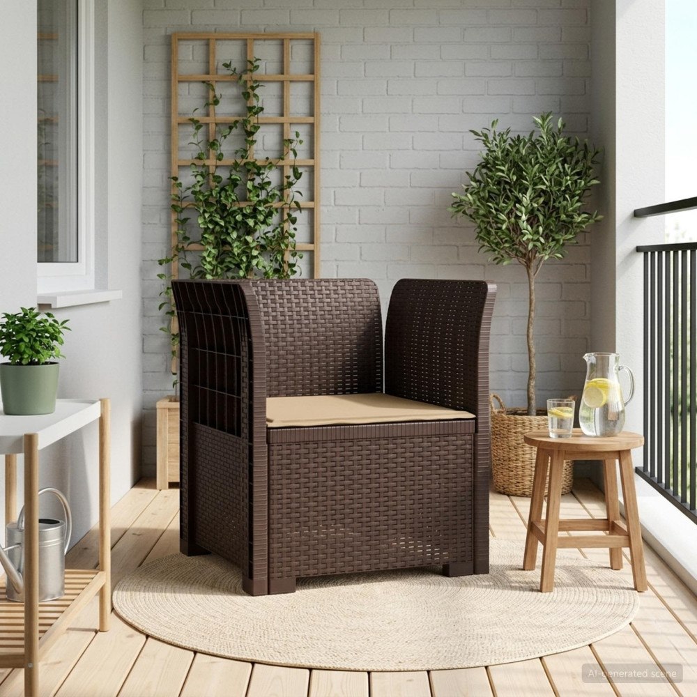 vidaXL 1-sits fåtölj med kudde i rottlook PP Brun