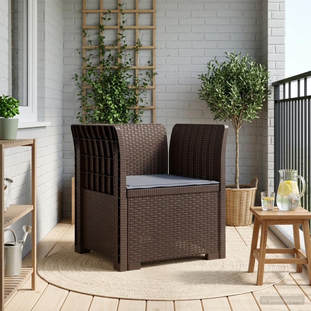 vidaXL 1-sits fåtölj med kudde i rottlook PP Brun