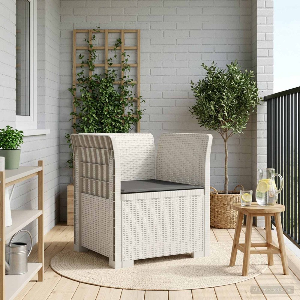 vidaXL 1-sits fåtölj med kudde i rottlook PP Vit