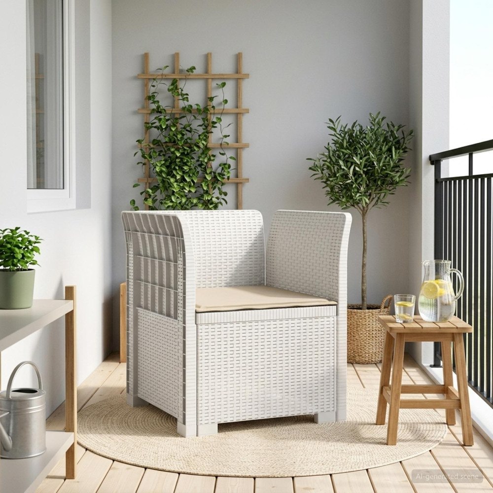 vidaXL 1-sits fåtölj med kudde i rottlook PP Vit